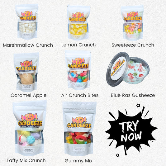 Candeeze Candy Sampler Variety Pack (7 bags + FREE GUSHEEZE)