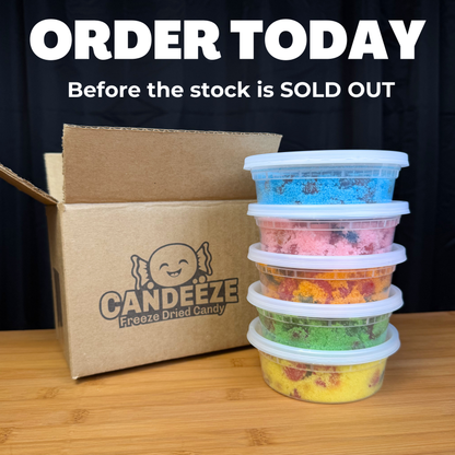 Candeeze Bursteeze Fruity Sampler Pack (5 Tubs) - TikTok Trending Candy - Blue Raz Mango Watermelon Green Apple Lemon Flavors - Sour Candy